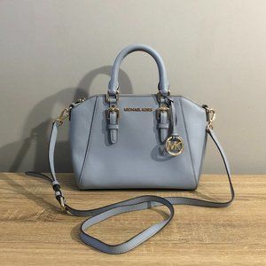 Michael Kors Ciara Saffiano French Blue Leather Satchel Crossbody Handbag
